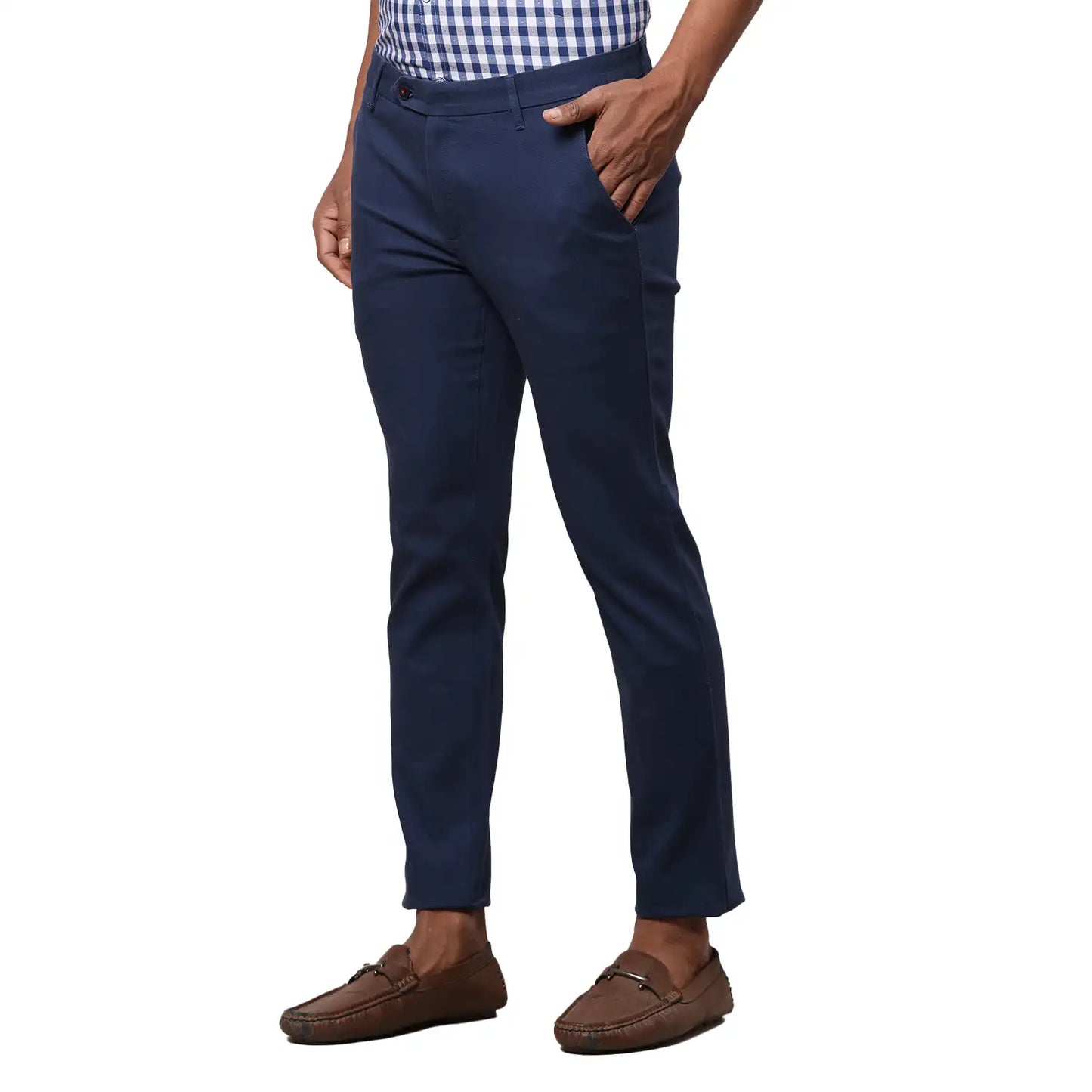 Men Black Contemporary Fit Solid Cotton Blend Trouser