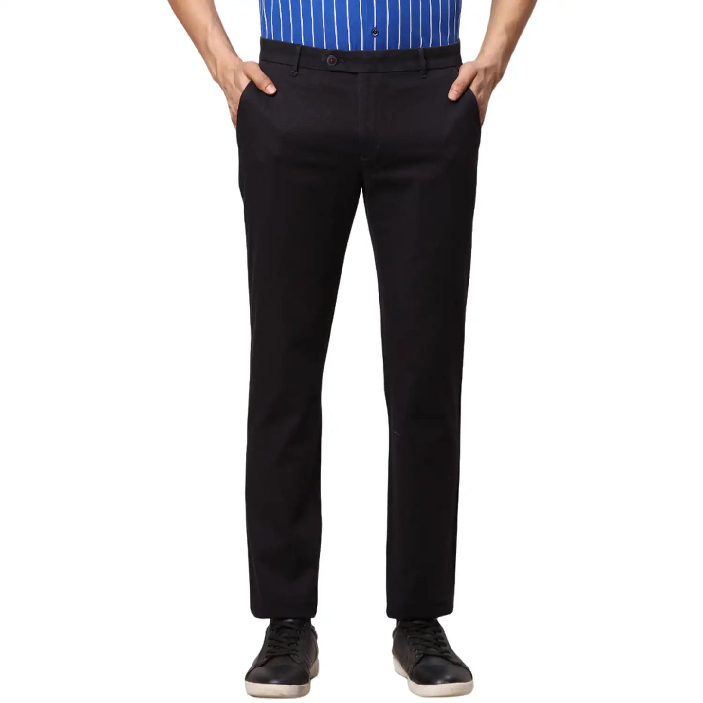 Men Blue Contemporary Fit Solid Cotton Blend Trouser