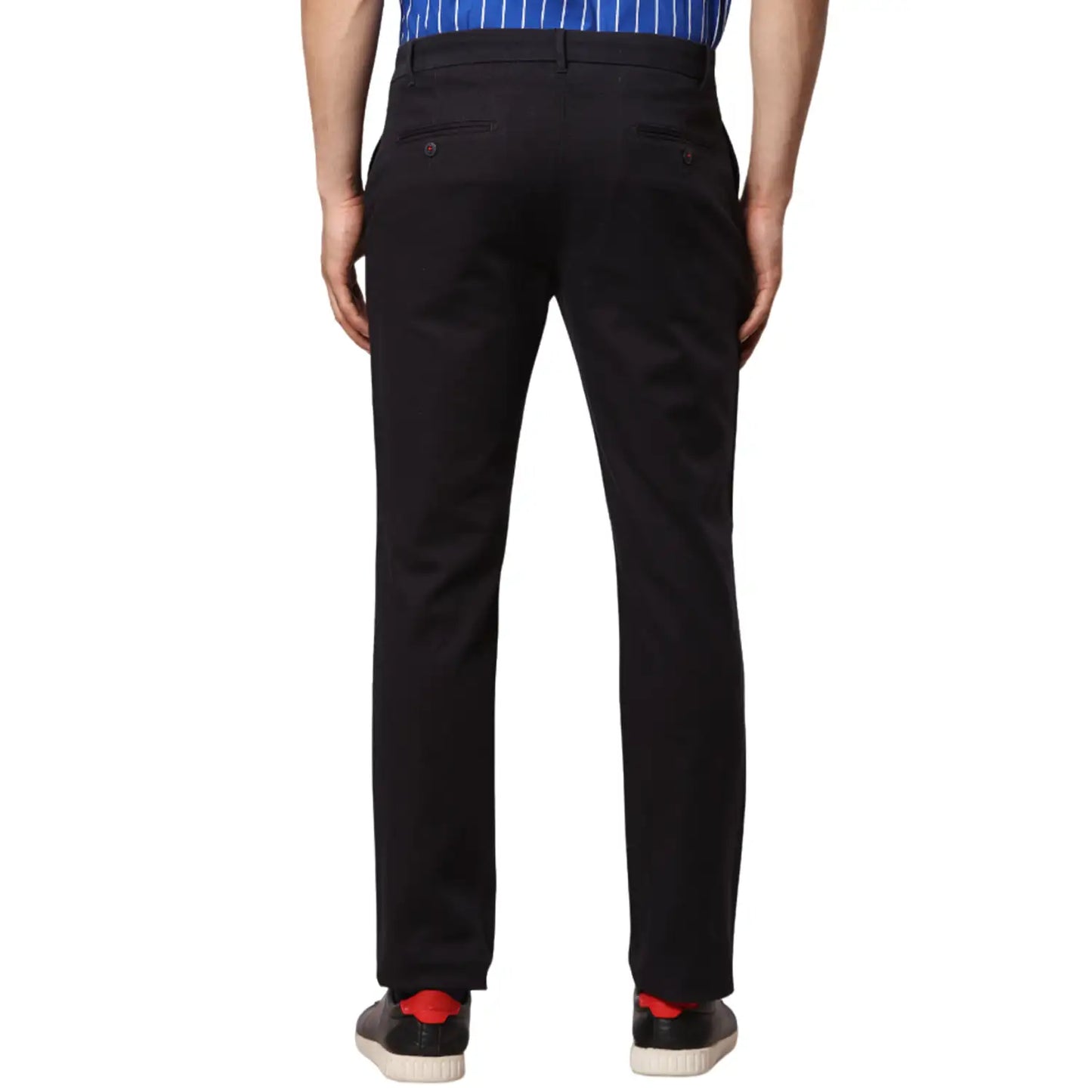 Men Blue Contemporary Fit Solid Cotton Blend Trouser