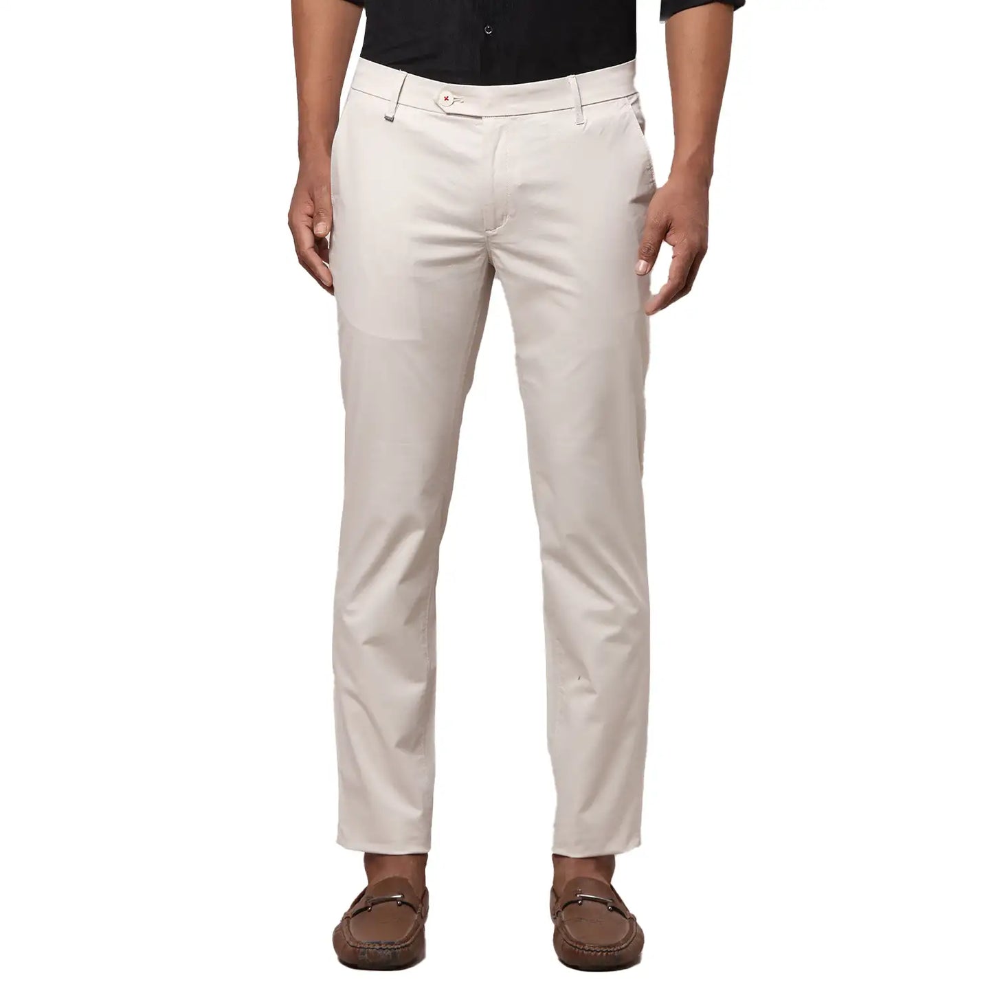 Men Grey Contemporary Fit Solid Cotton Blend Trouser