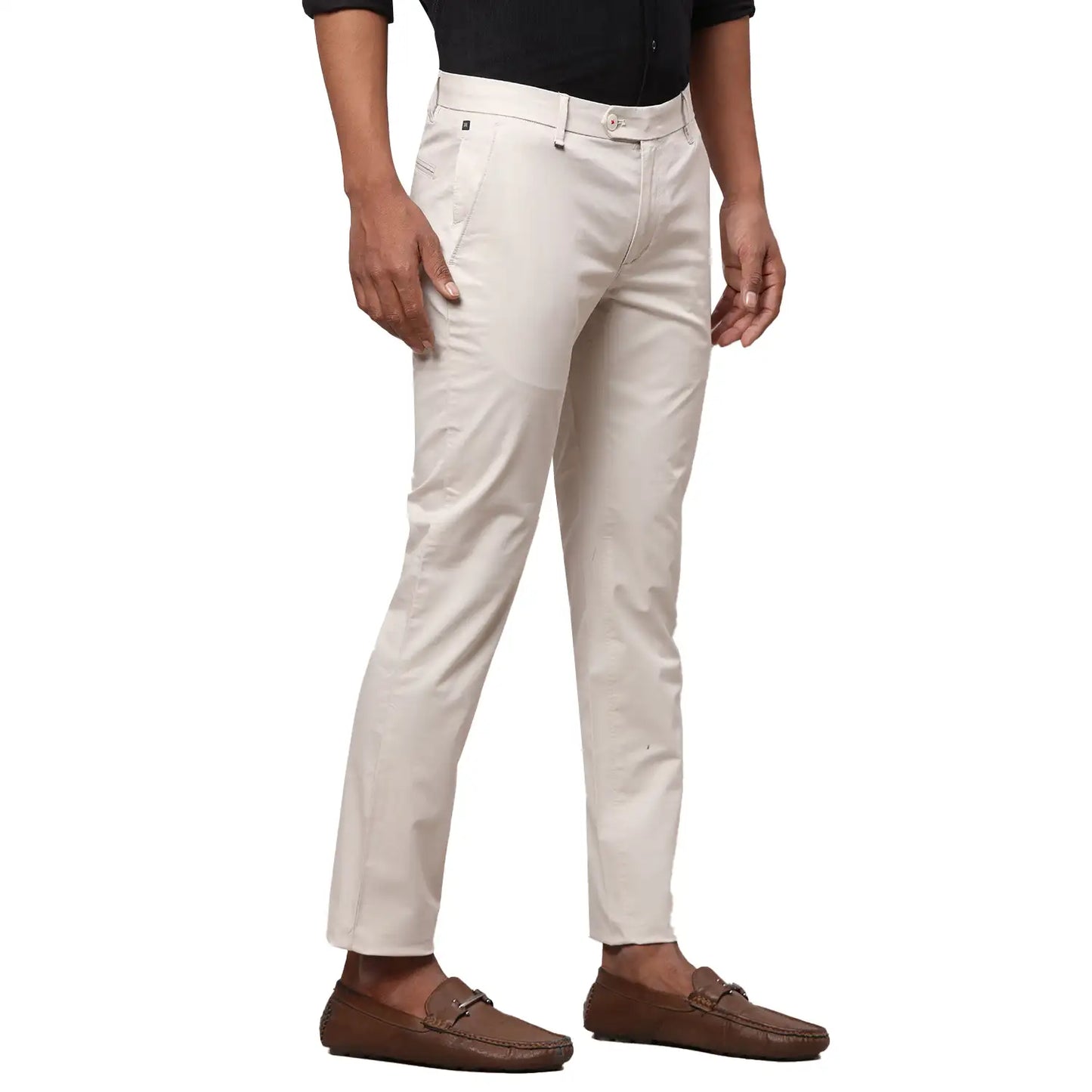 Men Grey Contemporary Fit Solid Cotton Blend Trouser