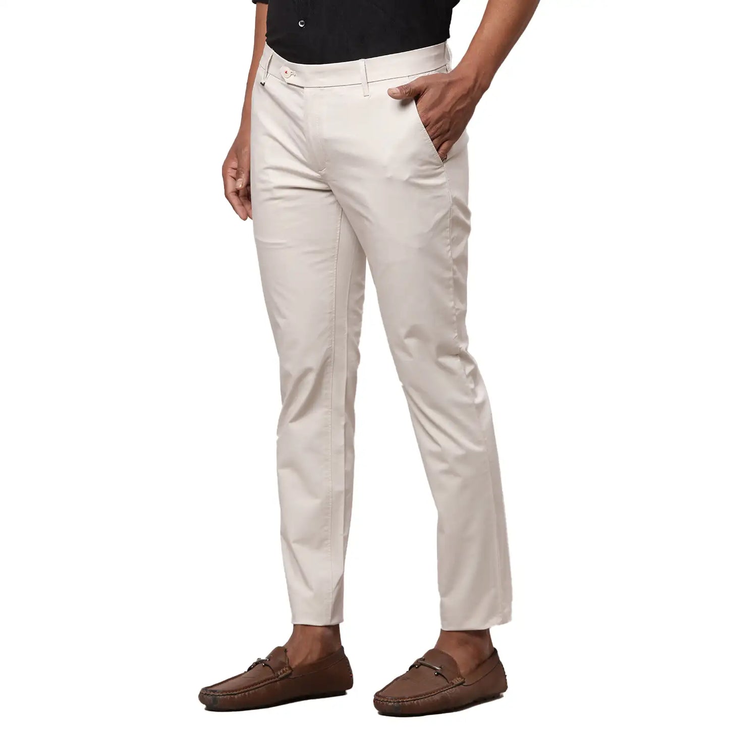 Men Grey Contemporary Fit Solid Cotton Blend Trouser