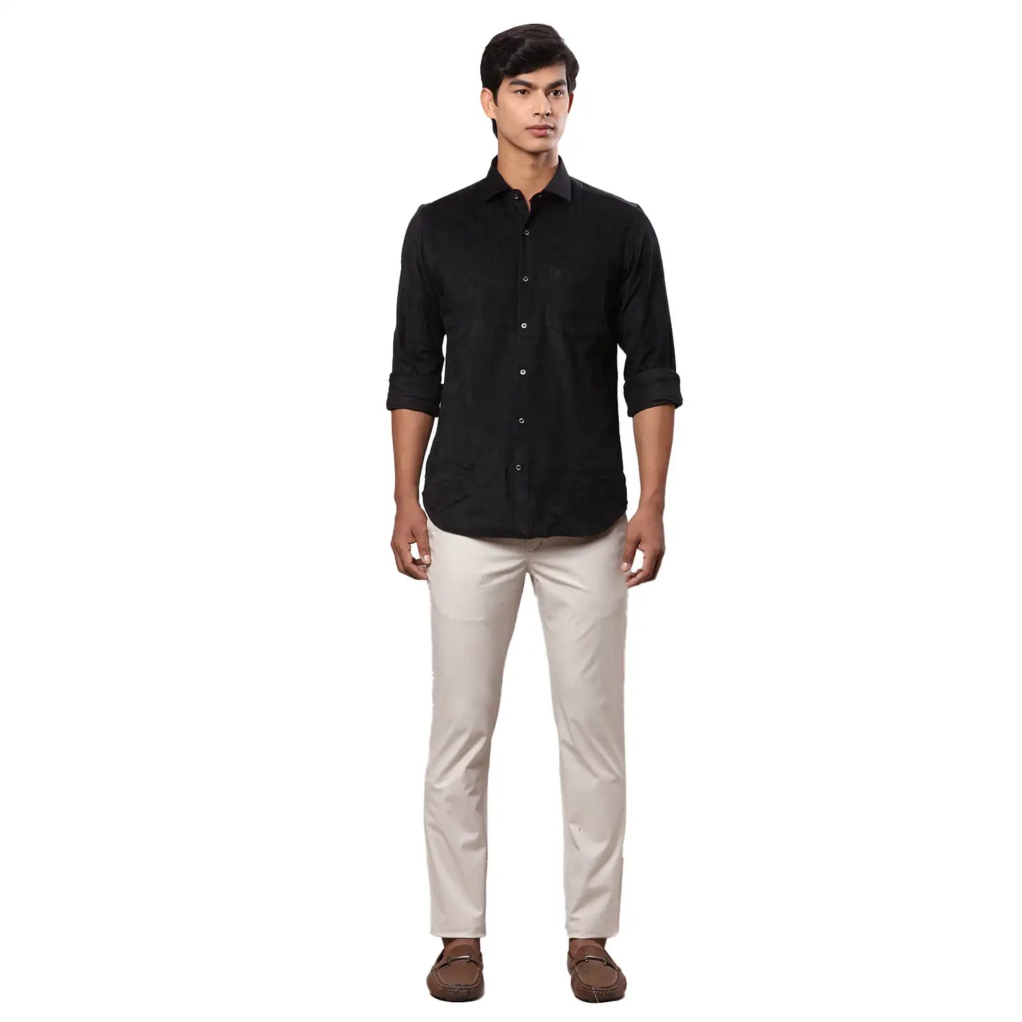 Men Grey Contemporary Fit Solid Cotton Blend Trouser