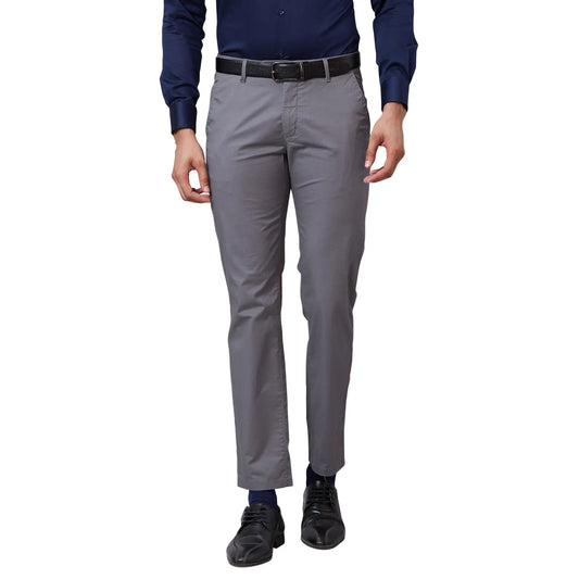Men Khaki Contemporary Fit Solid Cotton Blend Trouser