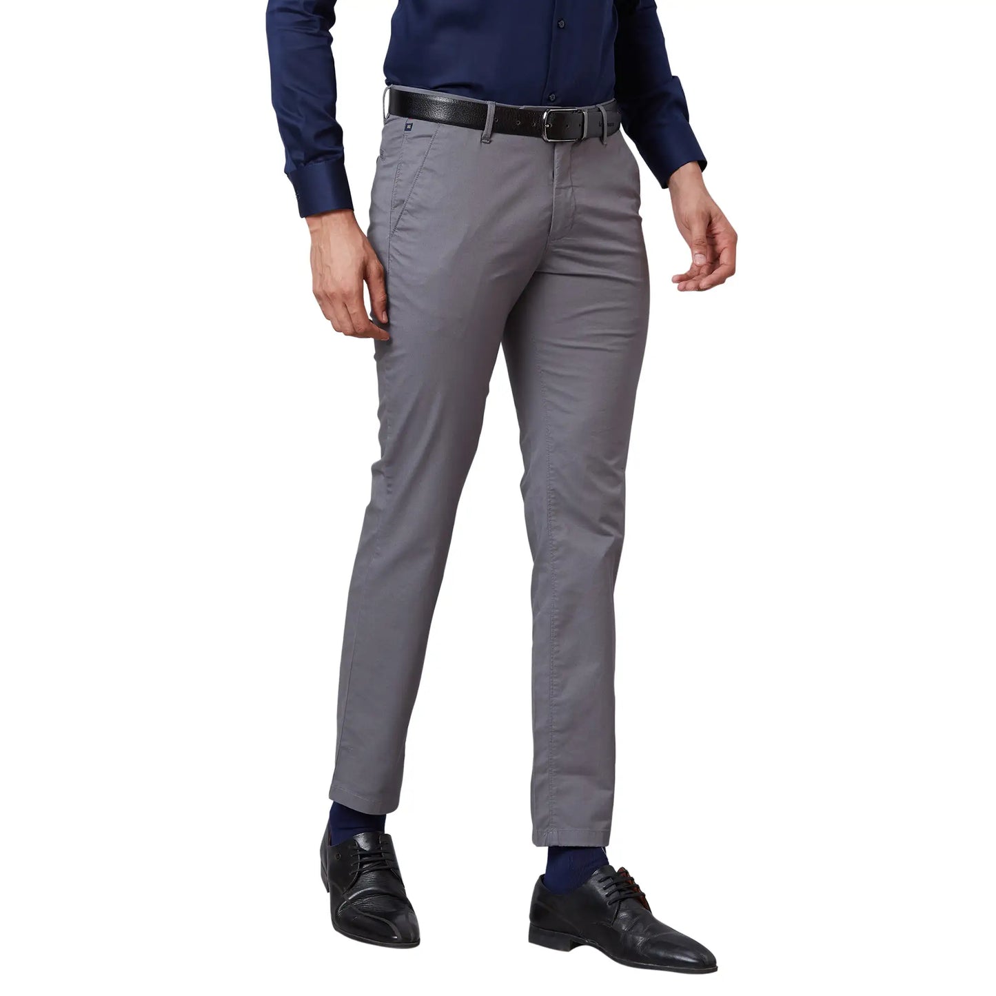 Men Khaki Contemporary Fit Solid Cotton Blend Trouser
