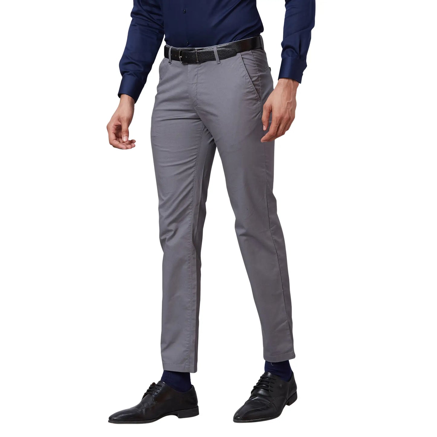 Men Khaki Contemporary Fit Solid Cotton Blend Trouser
