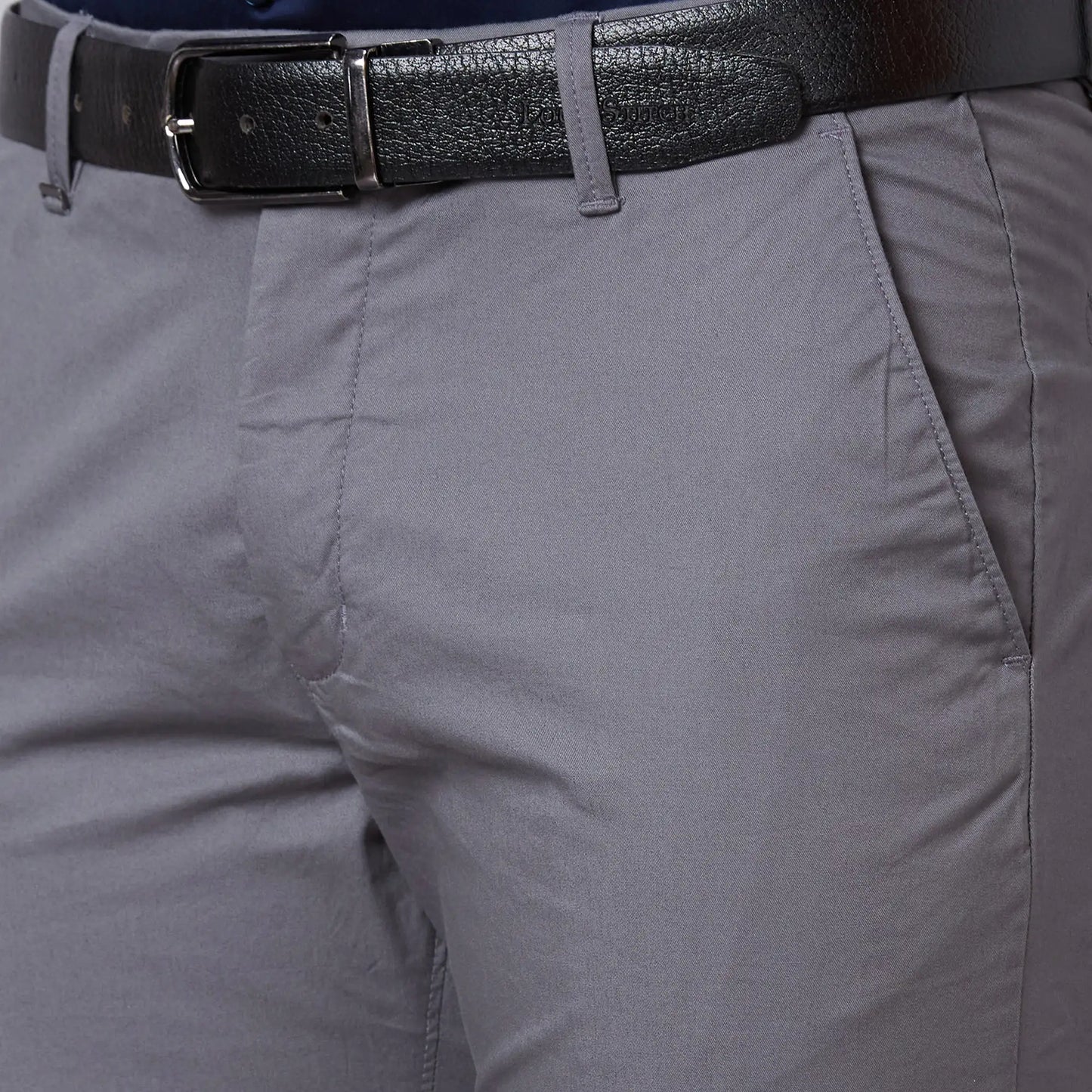 Men Khaki Contemporary Fit Solid Cotton Blend Trouser