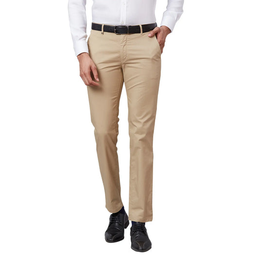 Men Brown Contemporary Fit Solid Cotton Blend Trouser