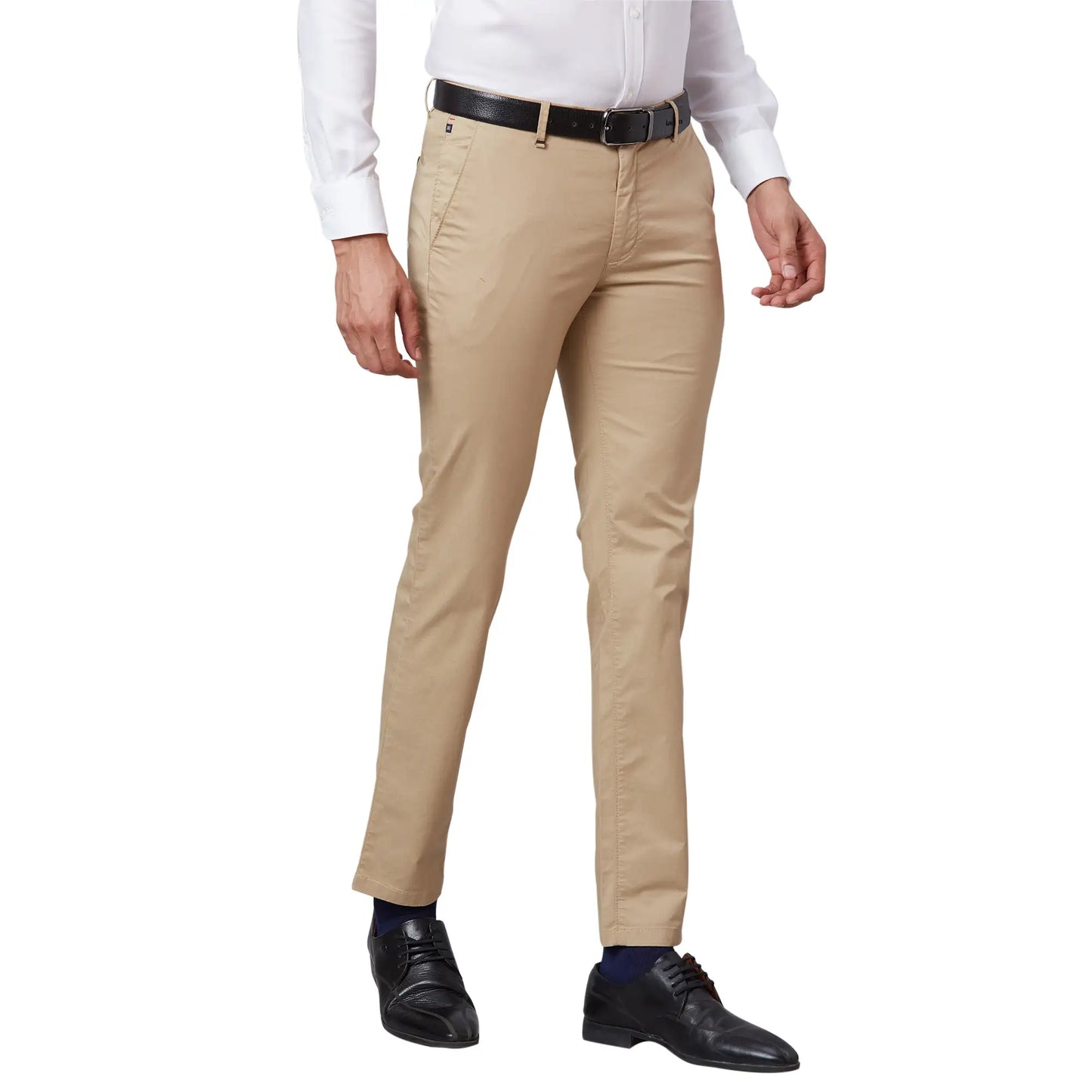 Men Brown Contemporary Fit Solid Cotton Blend Trouser