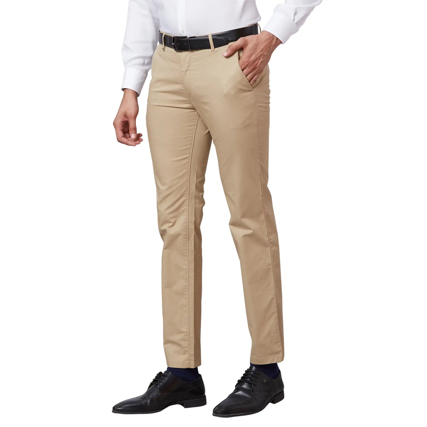 Men Brown Contemporary Fit Solid Cotton Blend Trouser