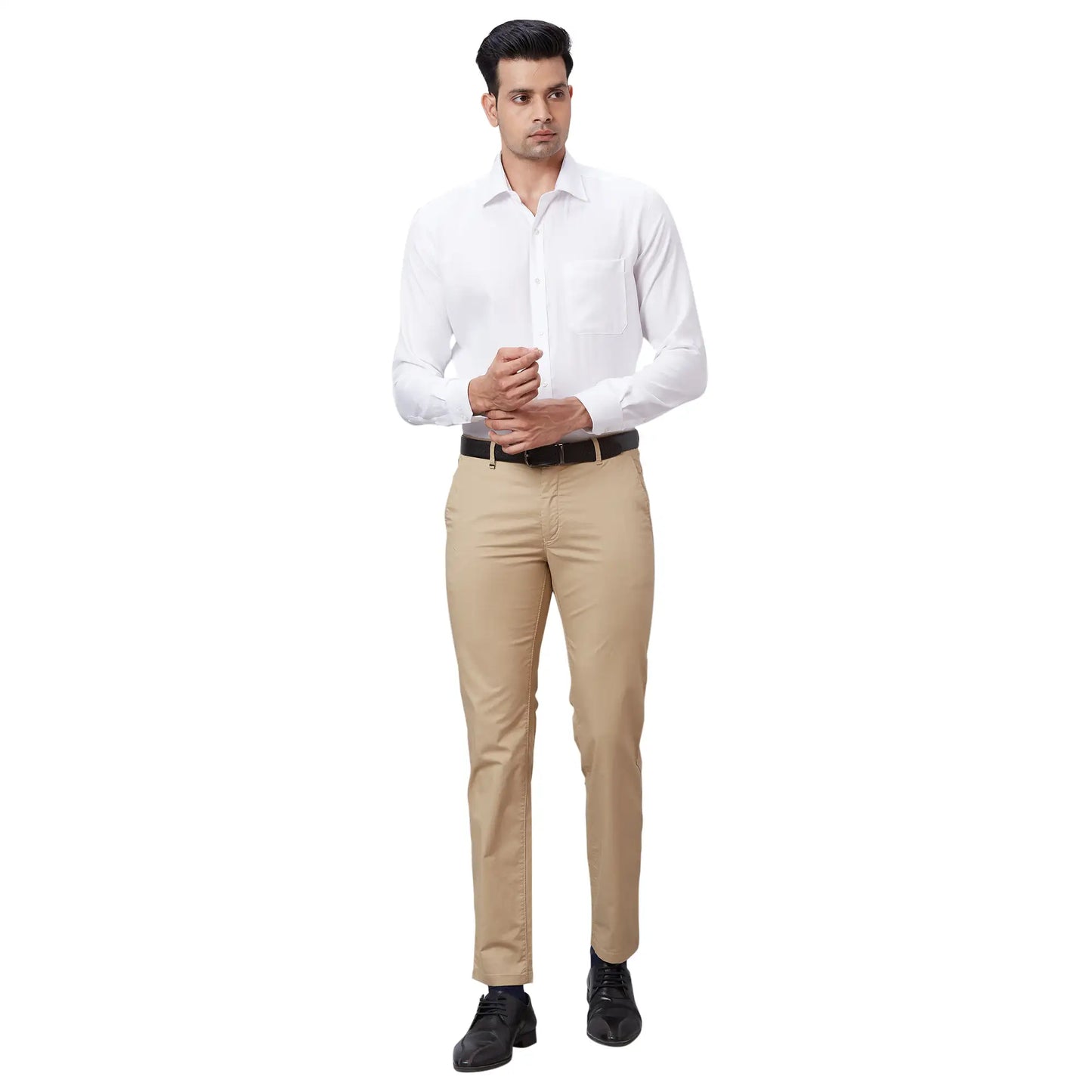 Men Brown Contemporary Fit Solid Cotton Blend Trouser