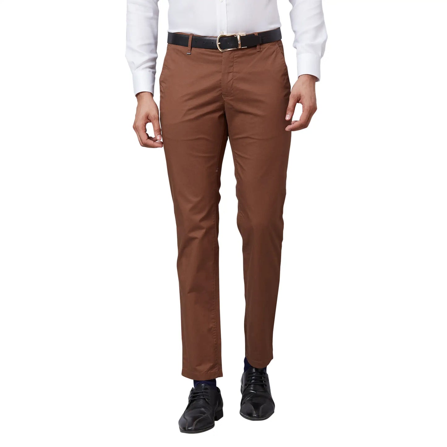 Men Petrol Slim Fit Solid Cotton Blend Trouser