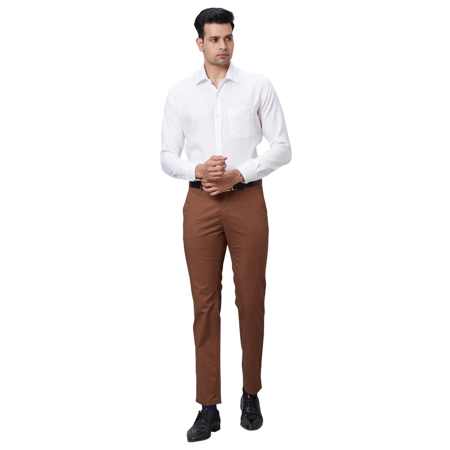 Men Petrol Slim Fit Solid Cotton Blend Trouser