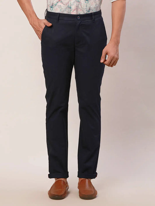 Raymond Men Grey Solid Slim Fit Cotton Blend Trouser