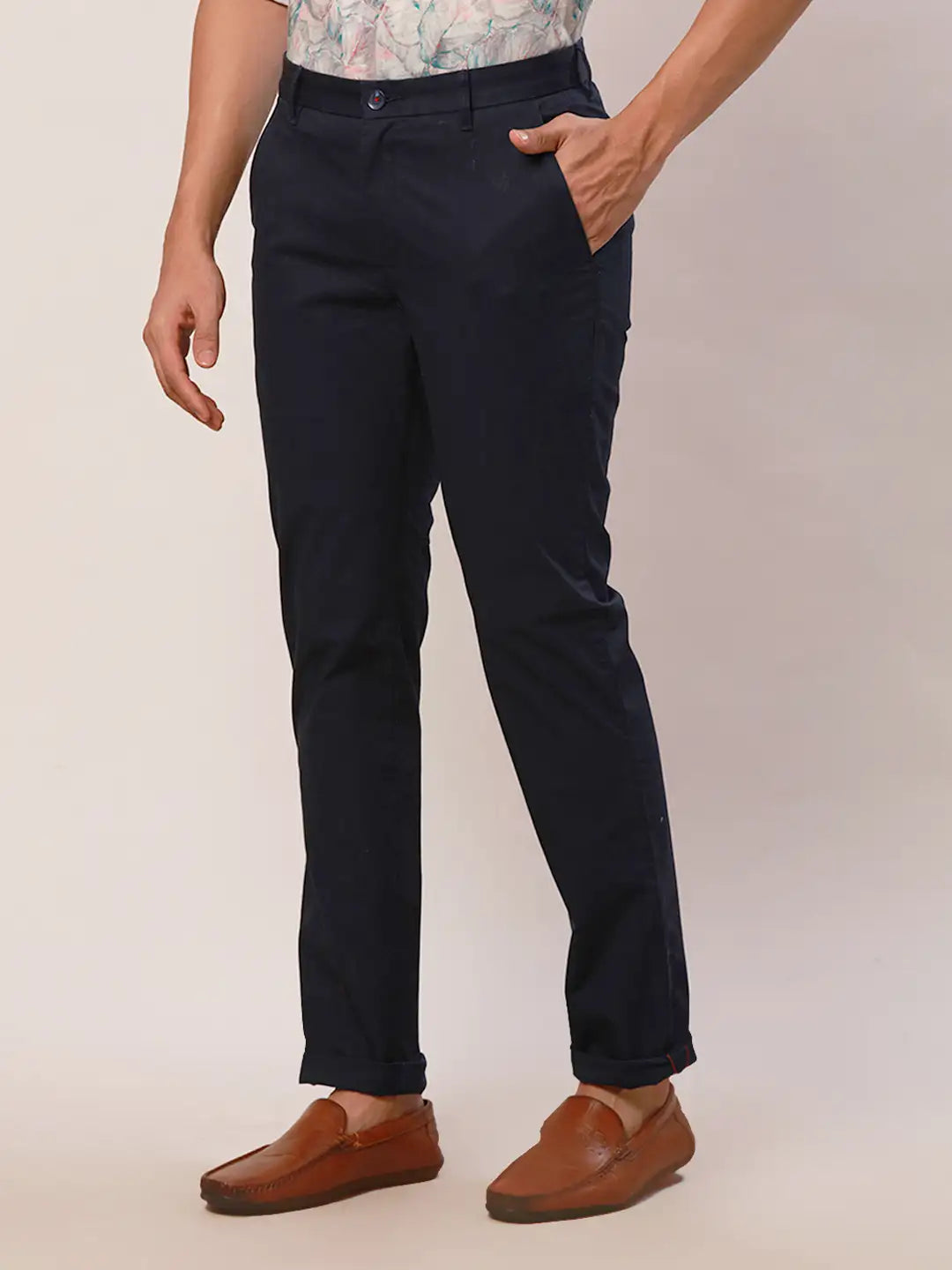 Raymond Men Grey Solid Slim Fit Cotton Blend Trouser