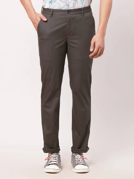 Raymond Men Khaki Solid Slim Fit Cotton Blend Trouser
