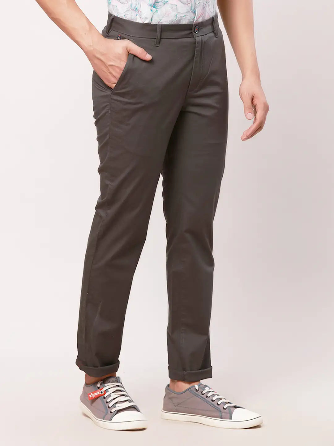 Raymond Men Khaki Solid Slim Fit Cotton Blend Trouser