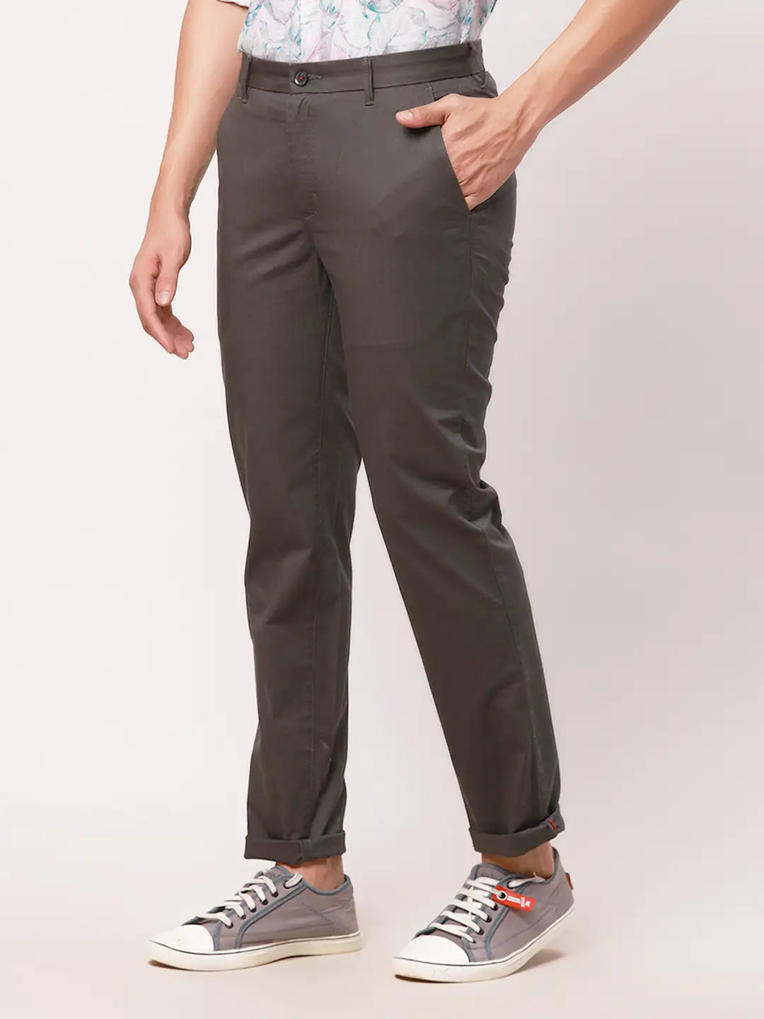 Raymond Men Khaki Solid Slim Fit Cotton Blend Trouser