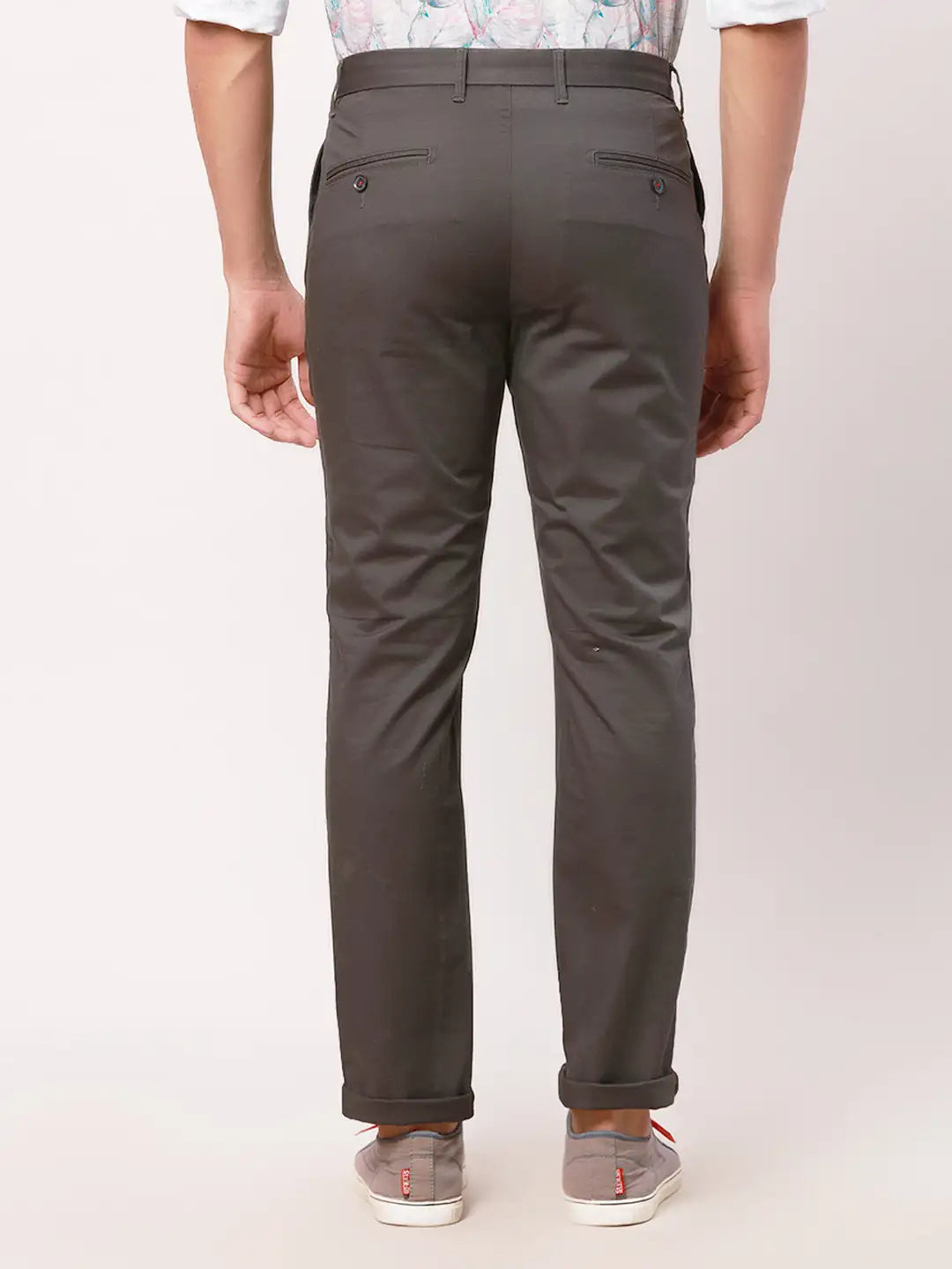 Raymond Men Khaki Solid Slim Fit Cotton Blend Trouser