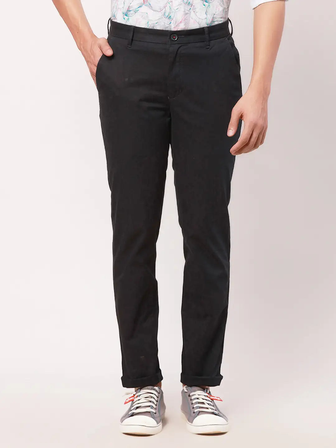 Raymond Men Grey Solid Slim Fit Cotton Blend Trouser