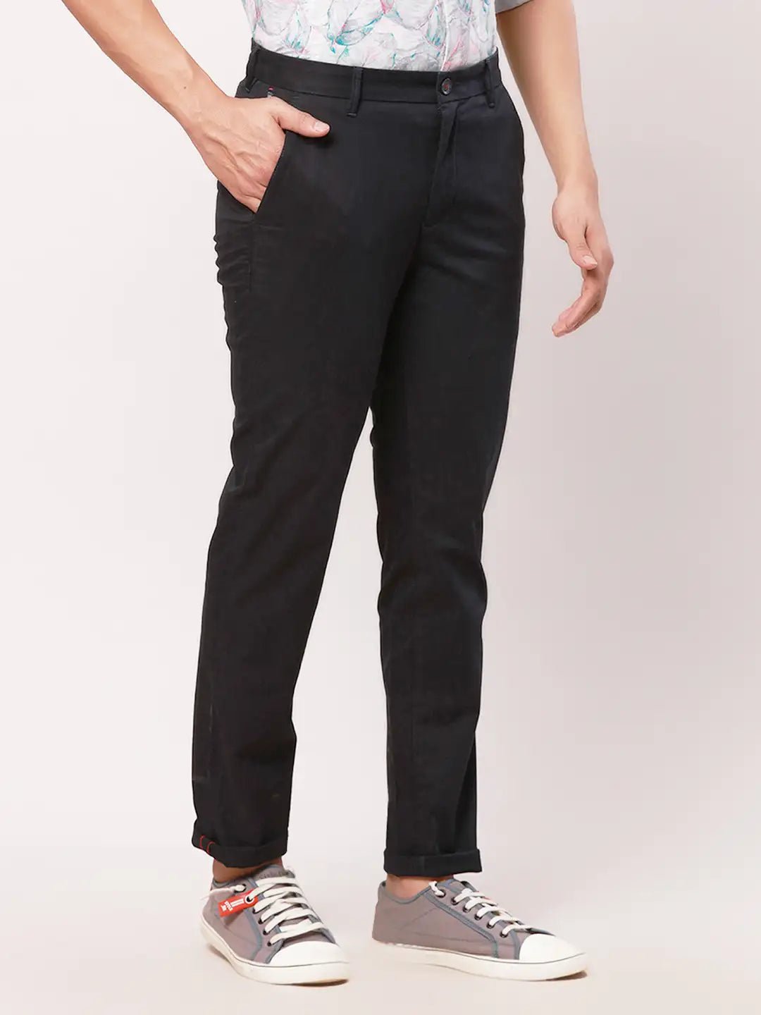 Raymond Men Grey Solid Slim Fit Cotton Blend Trouser
