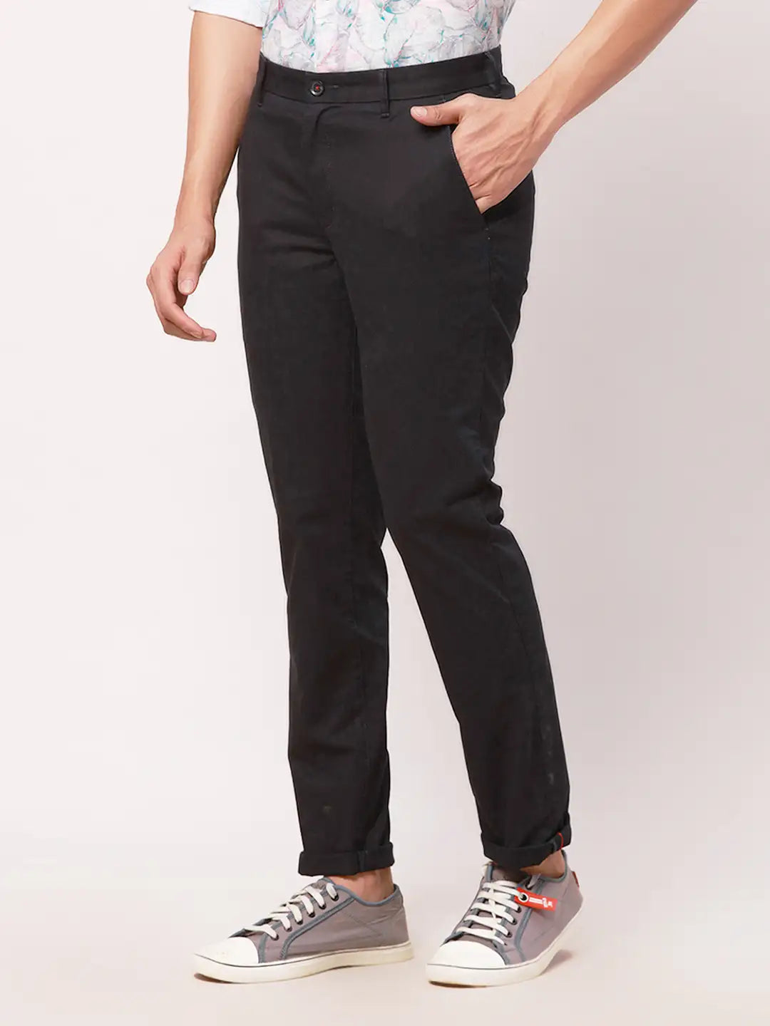 Raymond Men Grey Solid Slim Fit Cotton Blend Trouser