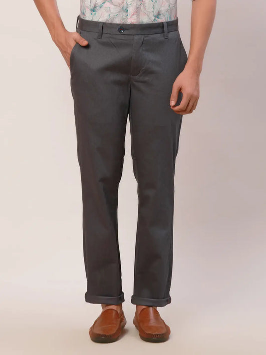 Raymond Men Grey Print Slim Fit Cotton Blend Trouser