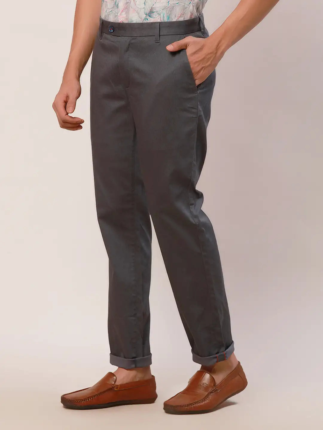Raymond Men Grey Print Slim Fit Cotton Blend Trouser