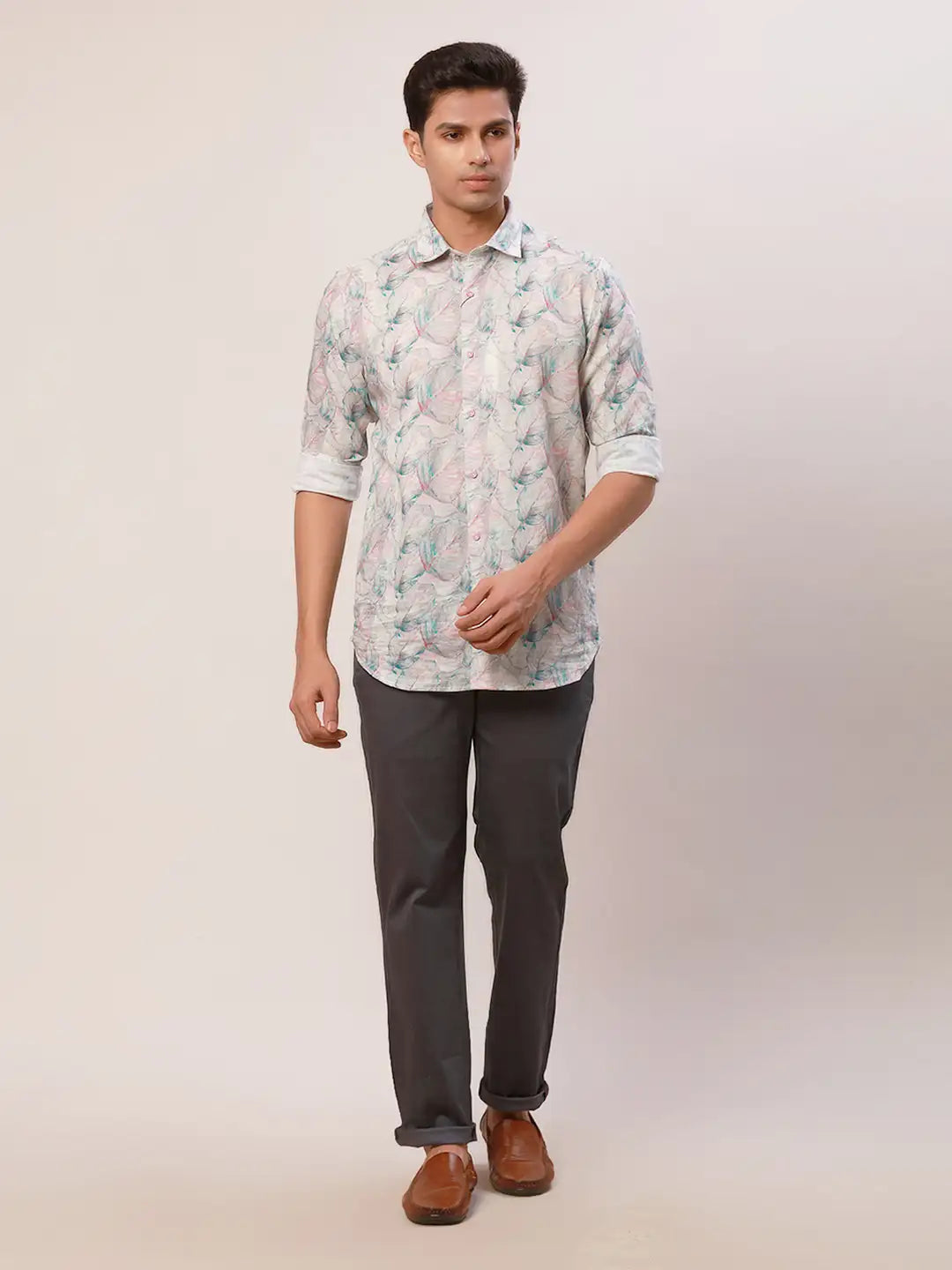 Raymond Men Grey Print Slim Fit Cotton Blend Trouser
