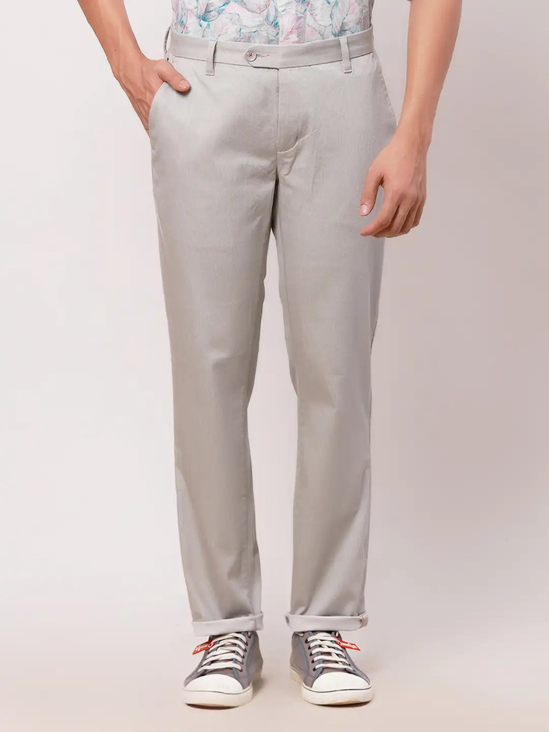 Raymond Men Green Print Slim Fit Cotton Blend Trouser