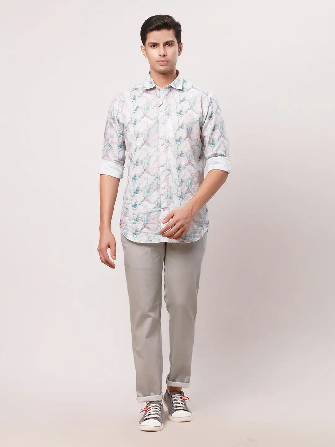 Raymond Men Green Print Slim Fit Cotton Blend Trouser