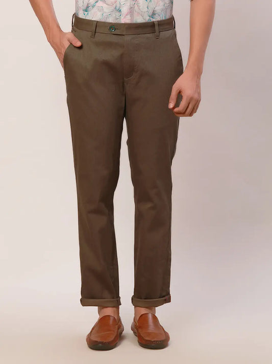 Raymond Men Green Solid Slim Fit Cotton Blend Trouser