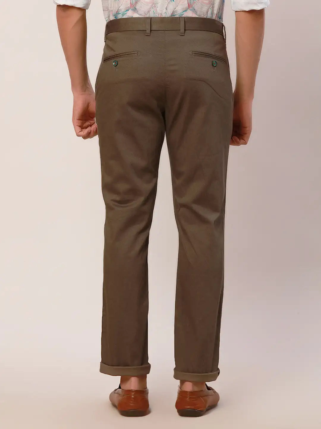 Raymond Men Green Solid Slim Fit Cotton Blend Trouser