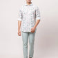 Raymond Men Blue Stripe Contemporary Fit Cotton Full Sleeve Mandrine Collar Shirt
