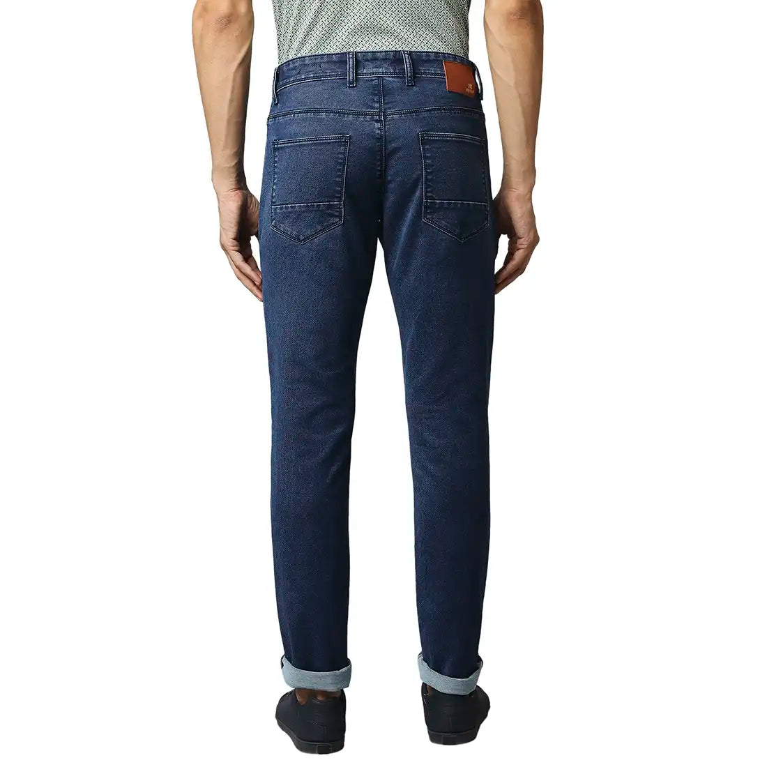 Men Blue Slim Fit Solid Cotton Blend Jeans MyRaymond