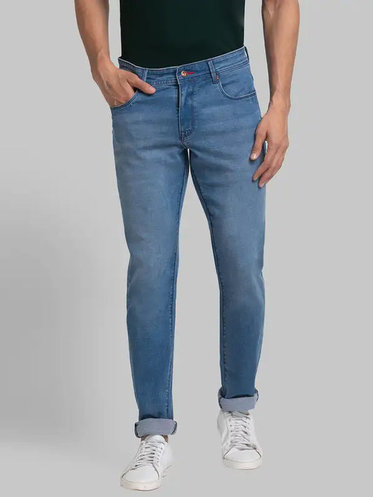 Men Slim Fit Blue Chinos