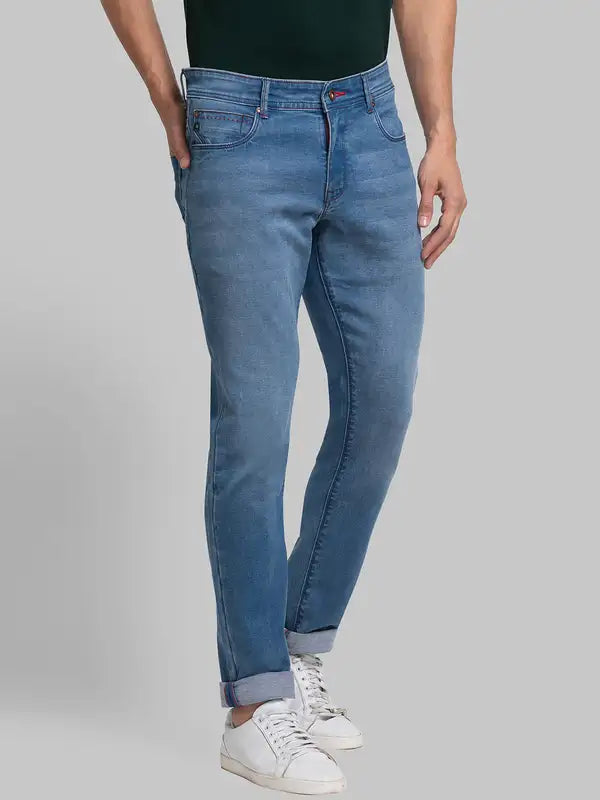 Men Slim Fit Blue Chinos