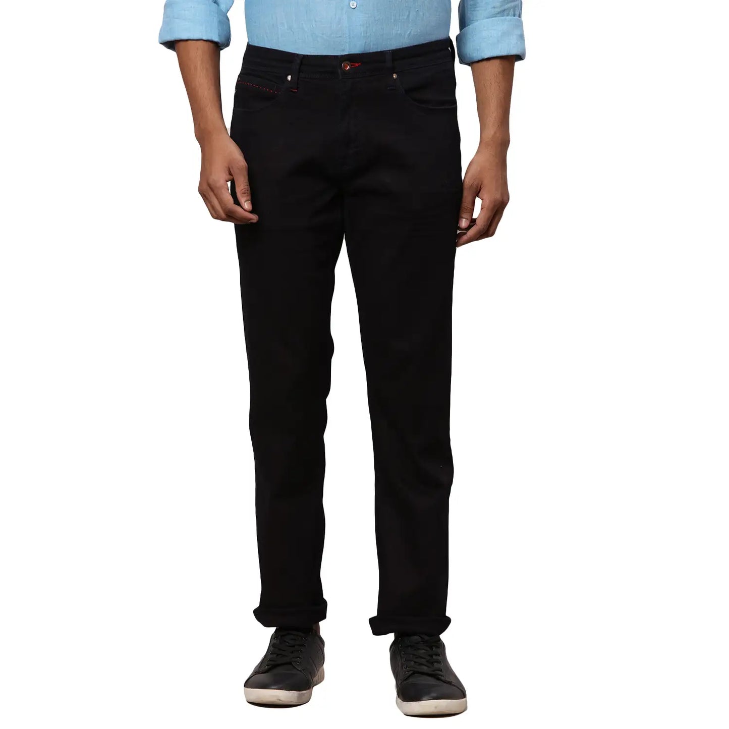 Men Blue Slim Fit Solid Cotton Blend Jeans