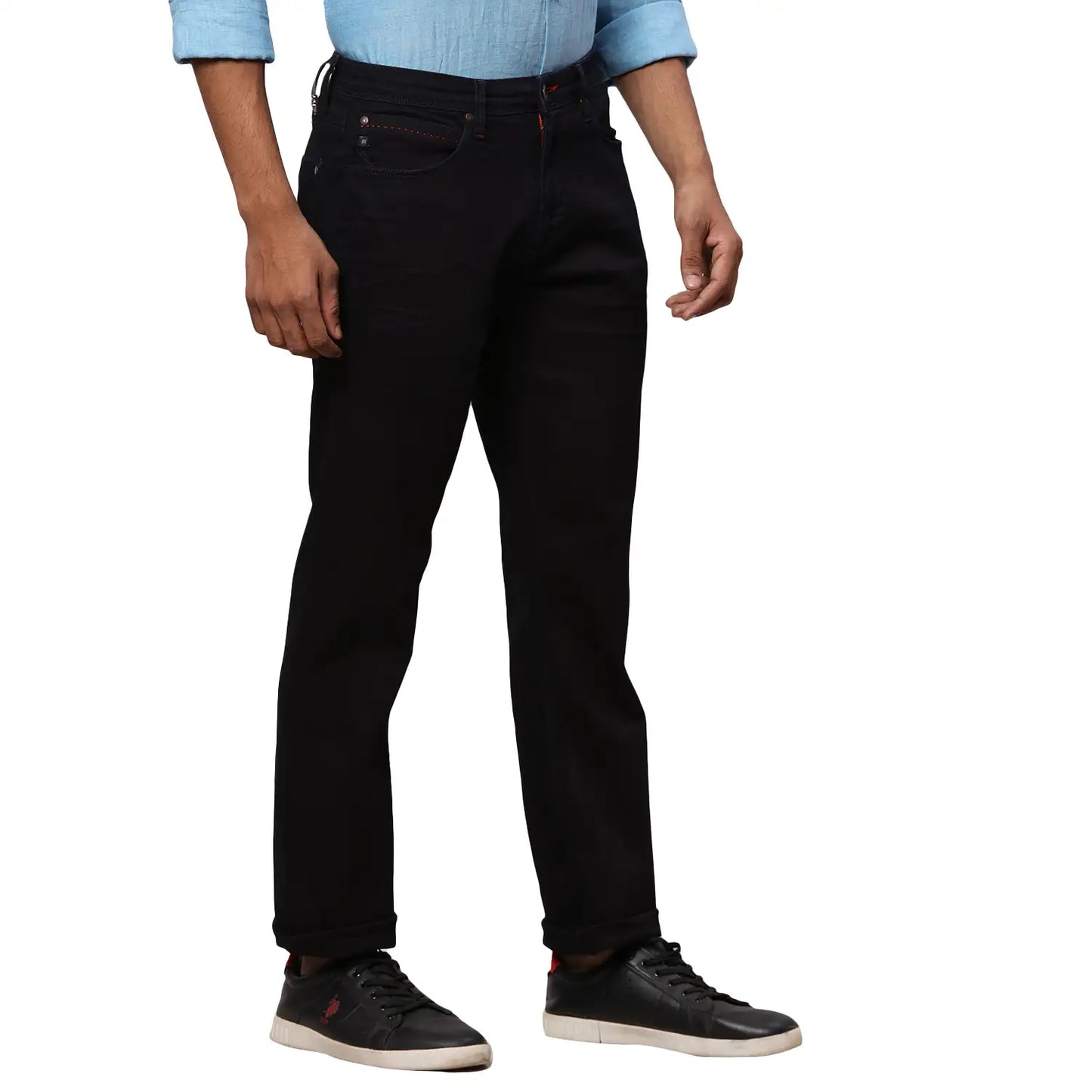Men Blue Slim Fit Solid Cotton Blend Jeans