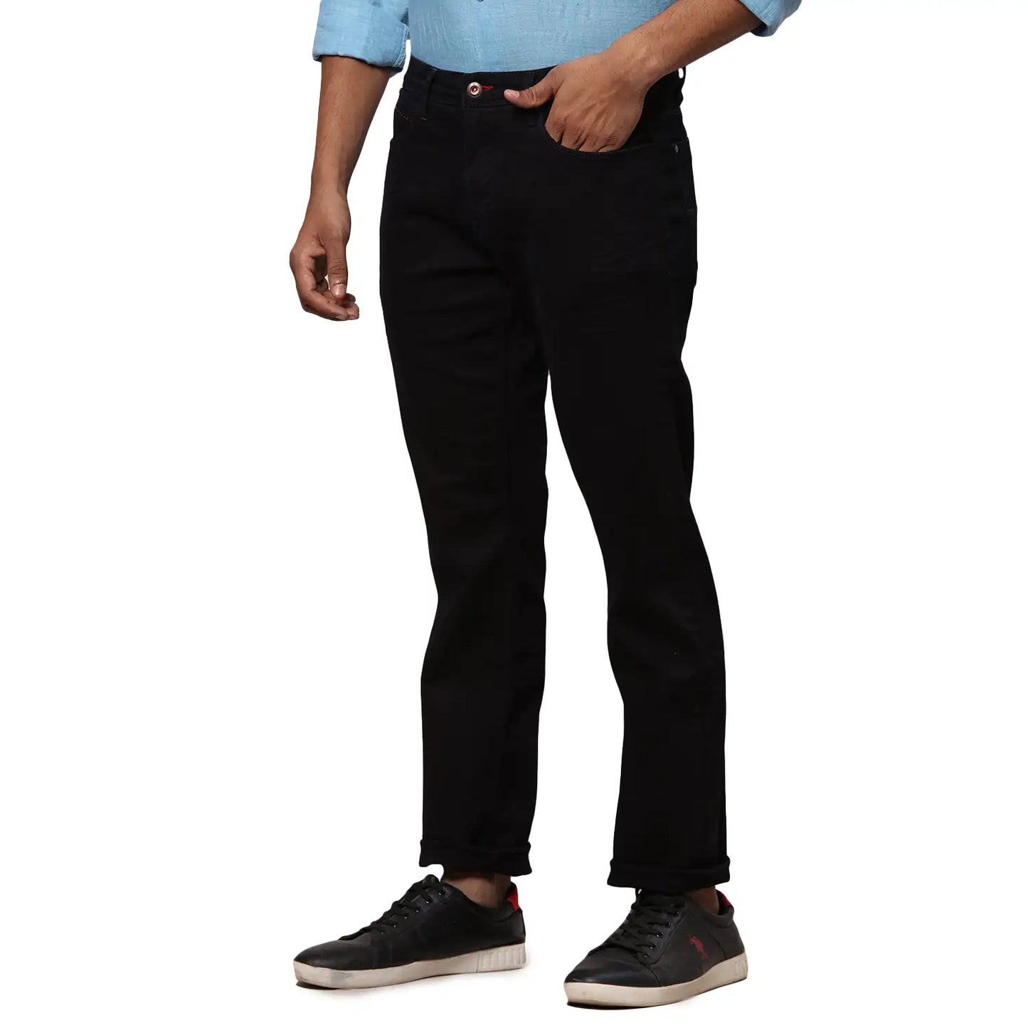 Men Blue Slim Fit Solid Cotton Blend Jeans