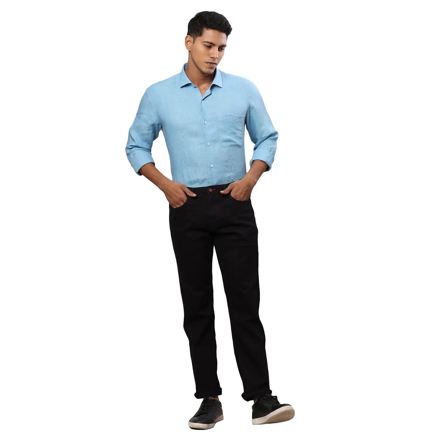 Men Blue Slim Fit Solid Cotton Blend Jeans
