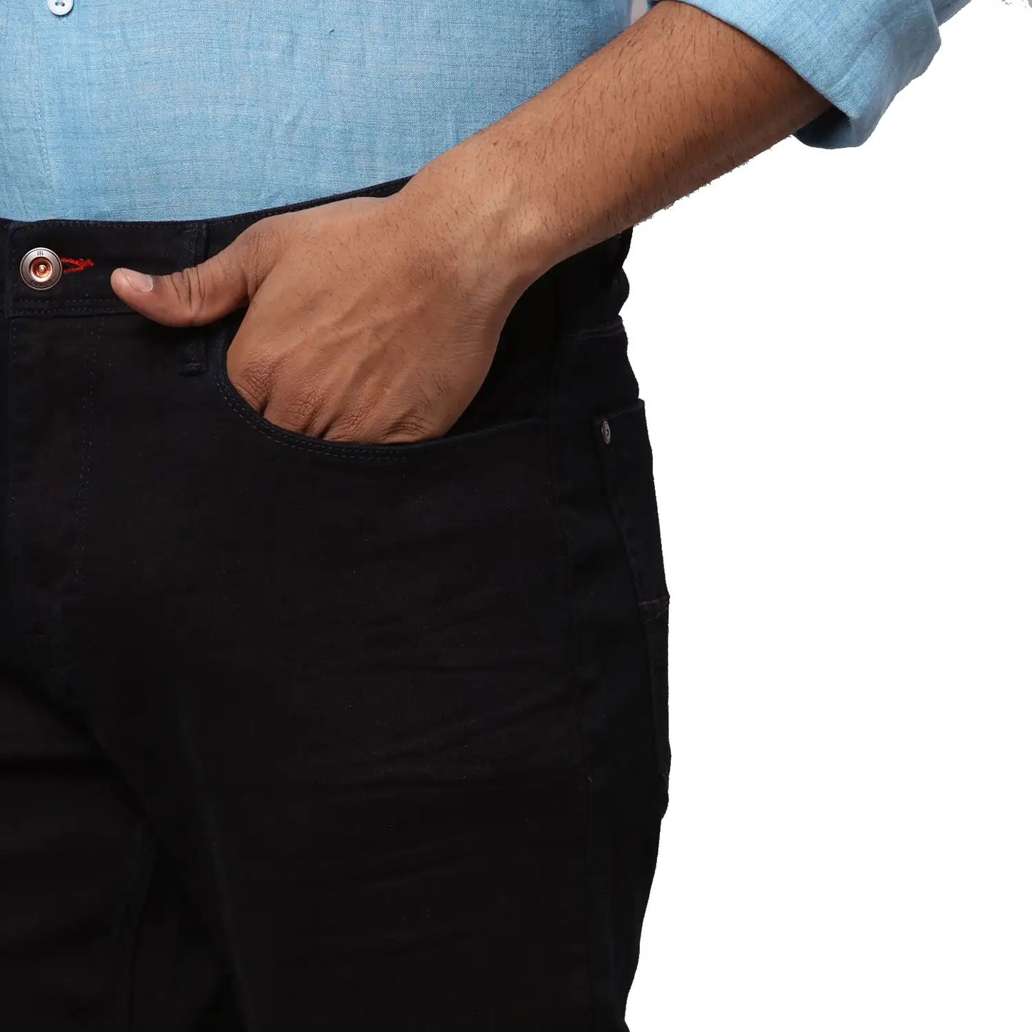 Men Blue Slim Fit Solid Cotton Blend Jeans