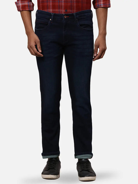 Raymond Men Blue Solid Slim Fit Cotton Blend Jeans
