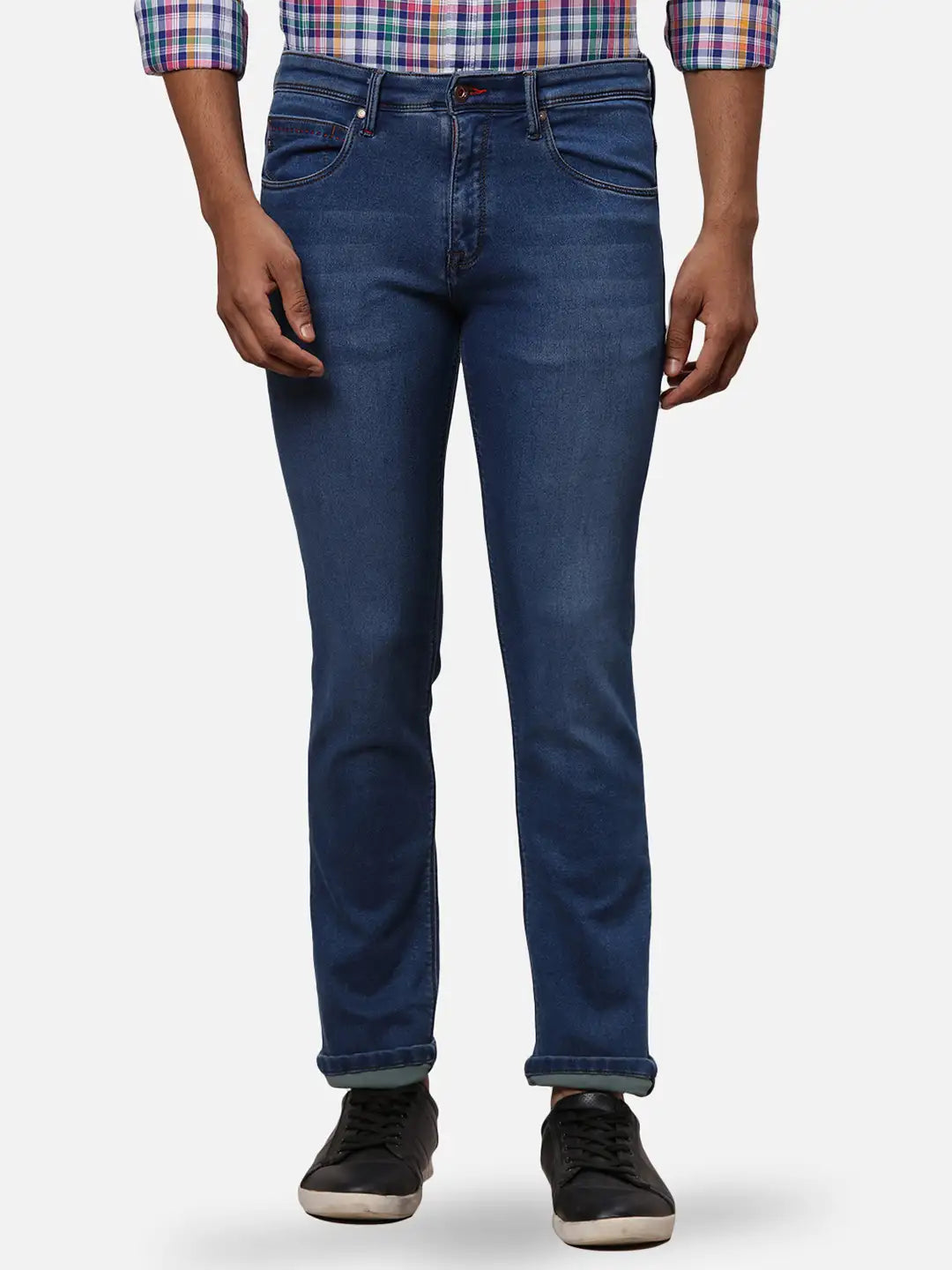 Raymond Men Blue Solid Slim Fit Cotton Blend Jeans