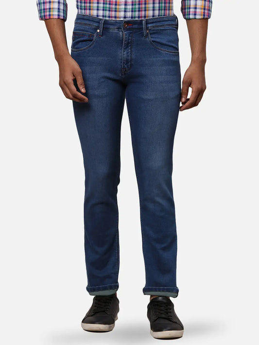 Raymond Men Blue Solid Slim Fit Cotton Blend Jeans