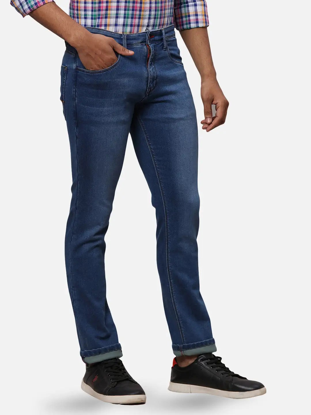 Raymond Men Blue Solid Slim Fit Cotton Blend Jeans