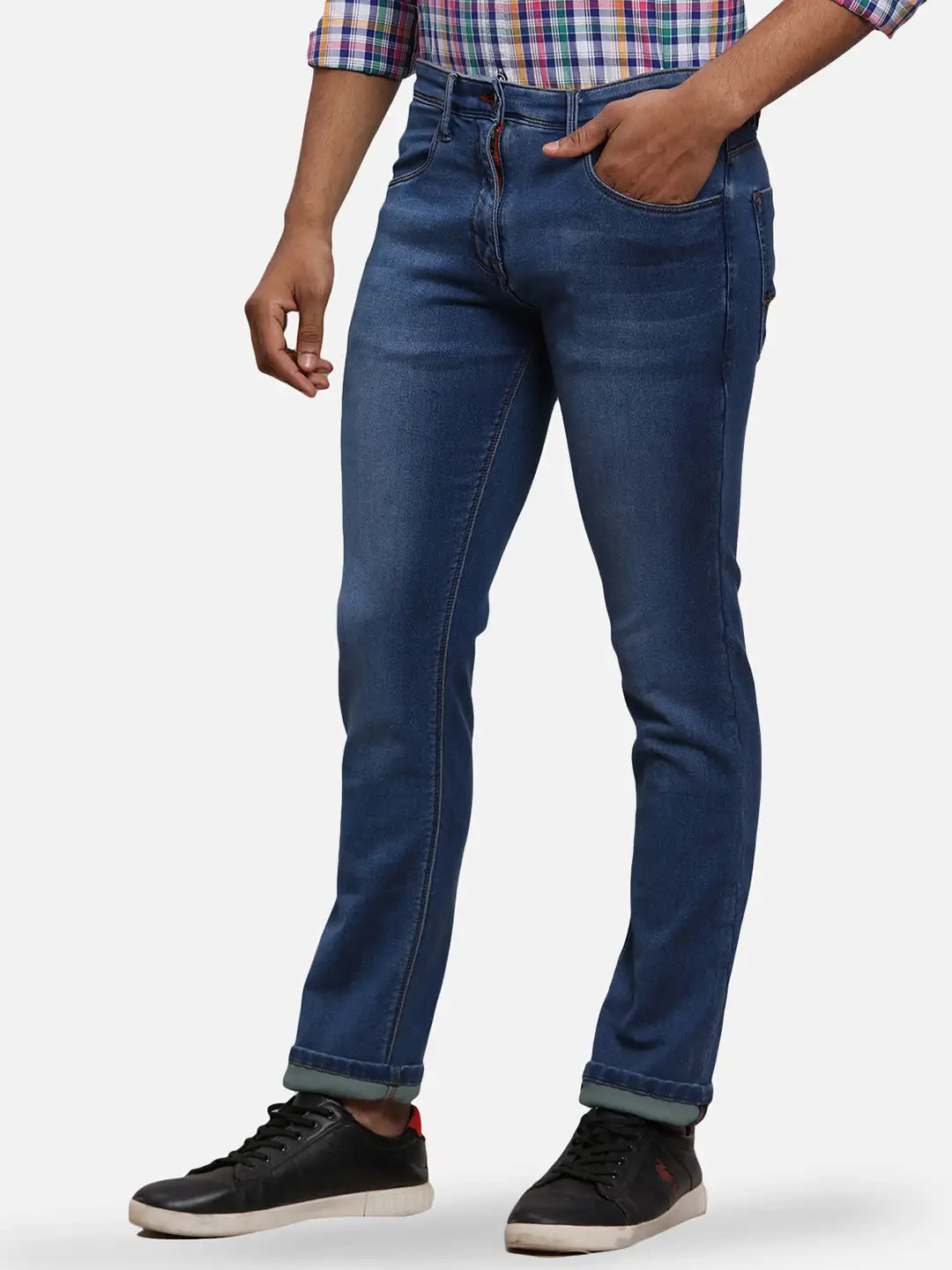 Raymond Men Blue Solid Slim Fit Cotton Blend Jeans