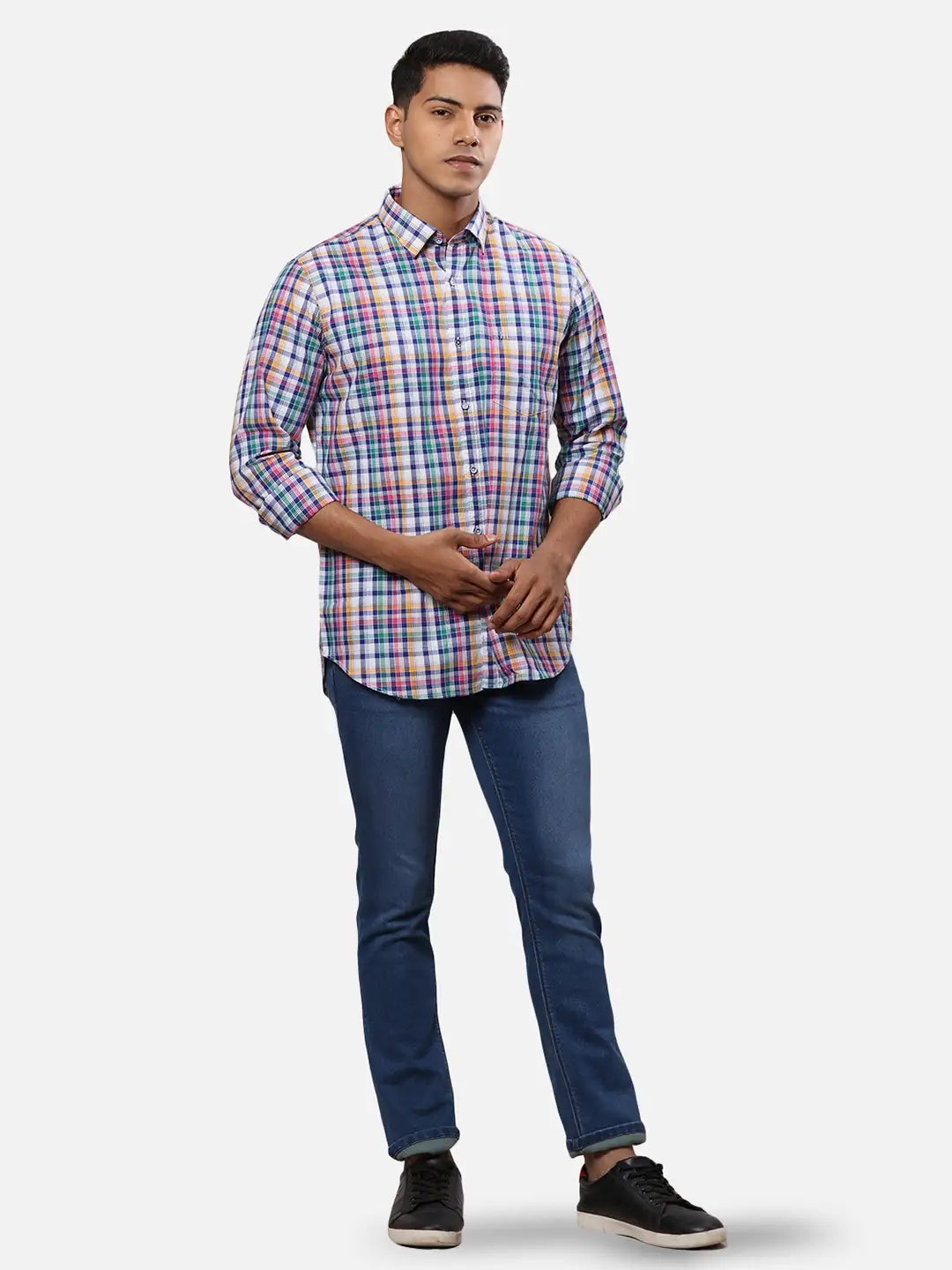 Raymond Men Blue Solid Slim Fit Cotton Blend Jeans