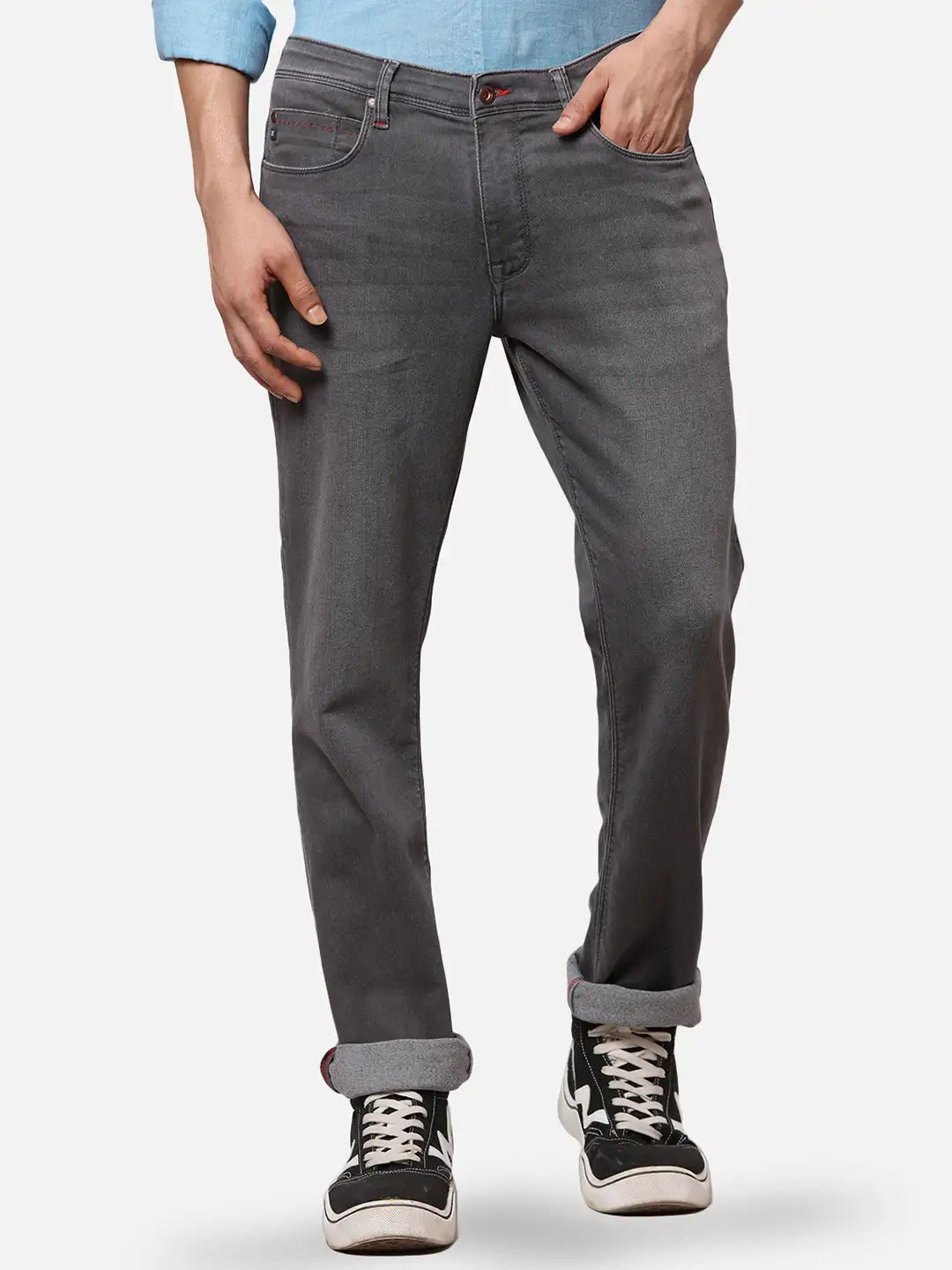 Raymond Men Blue Solid Slim Fit Cotton Blend Jeans