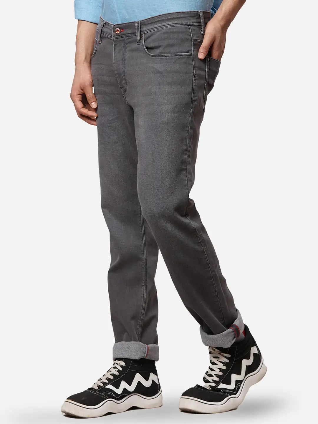Raymond Men Blue Solid Slim Fit Cotton Blend Jeans